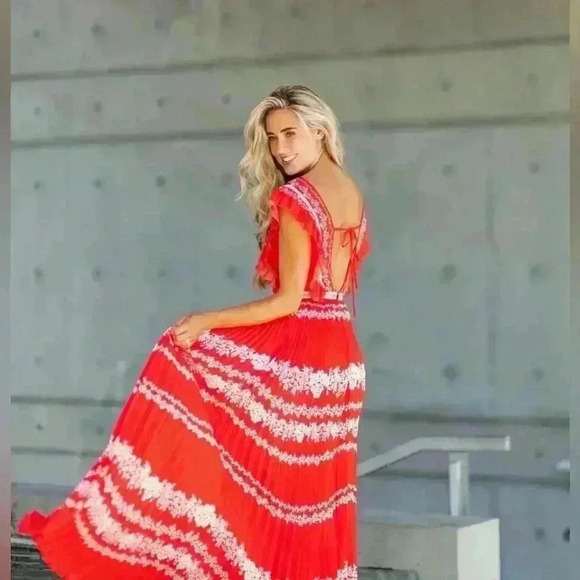 Self-Portrait Dresses & Skirts - Self-Portrait Flower Spell Chiffon Ruffle Pleated Maxi dress Size UK4 US0​